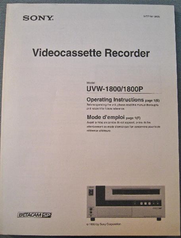 Picture of Sony UVW-1800/1800P Operation Instructions