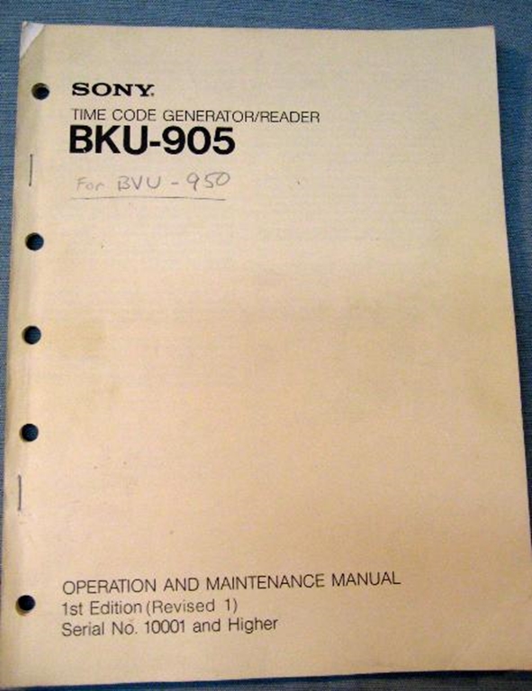 Picture of Sony BKU-905 Operation and Maintenance Manual 1st Edition (Revised 1)
