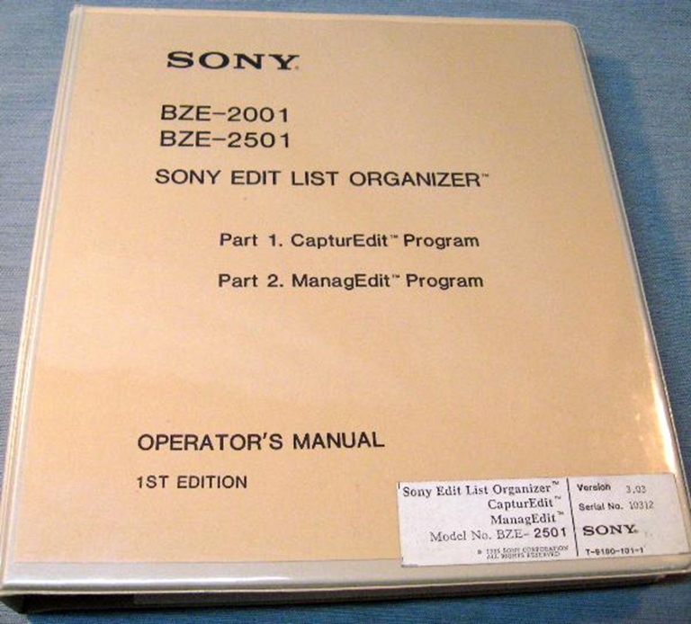 Picture of Sony BZE-2001/2501 Edit List Organizer 1st Edition
