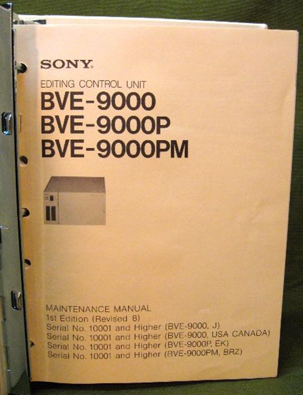 Picture of Sony BVE-9000 Maintenance Manual 1st Edition (Revised 8)