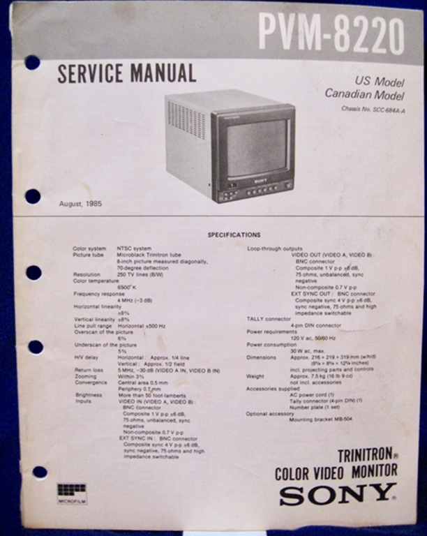 Image sur Sony PVM-8220 Service Manual 