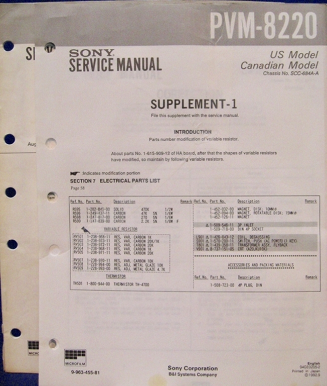 Image sur Sony PVM-8220 Service Manual 
