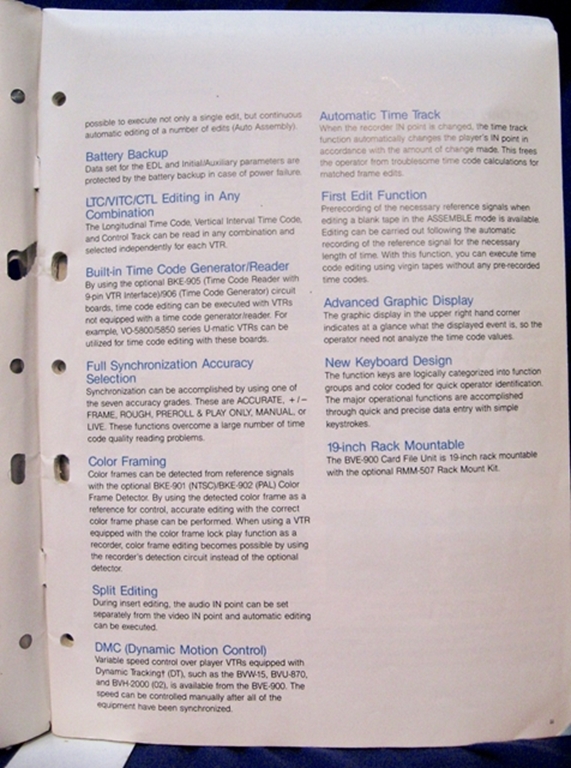 Picture of Sony BVE-900 Information Manual