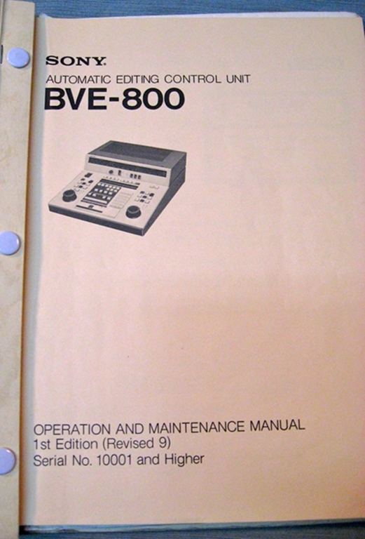 Picture of Sony BVE-800 Operation and Maintenance Manual 1st Edition (Revised 9)