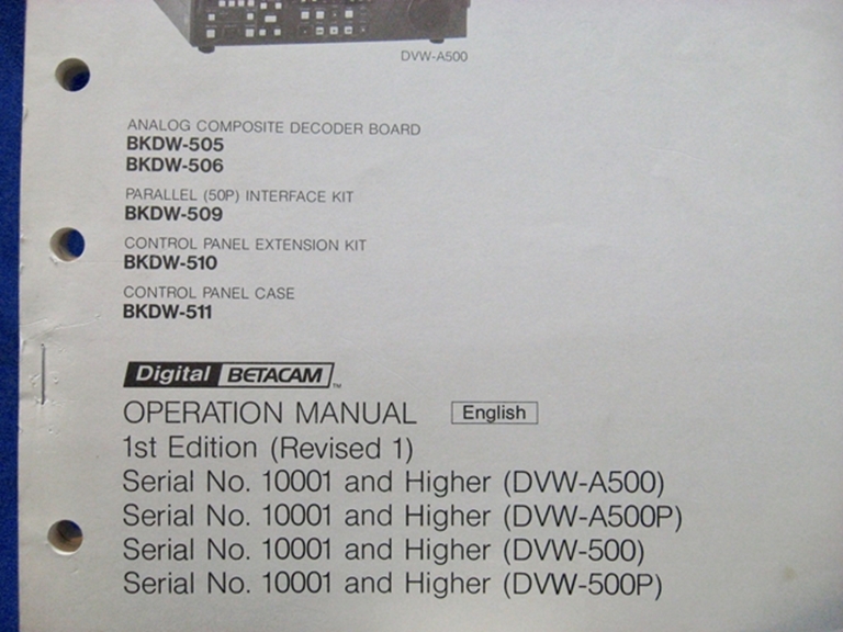 Picture of Sony DVW-A500/500/A500P/500P Operation Manual 1st Edition (Revised 1)