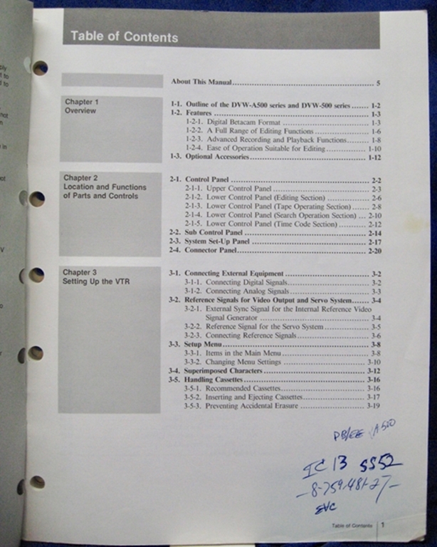 Picture of Sony DVW-A500/500/A500P/500P Operation Manual 1st Edition (Revised 1)