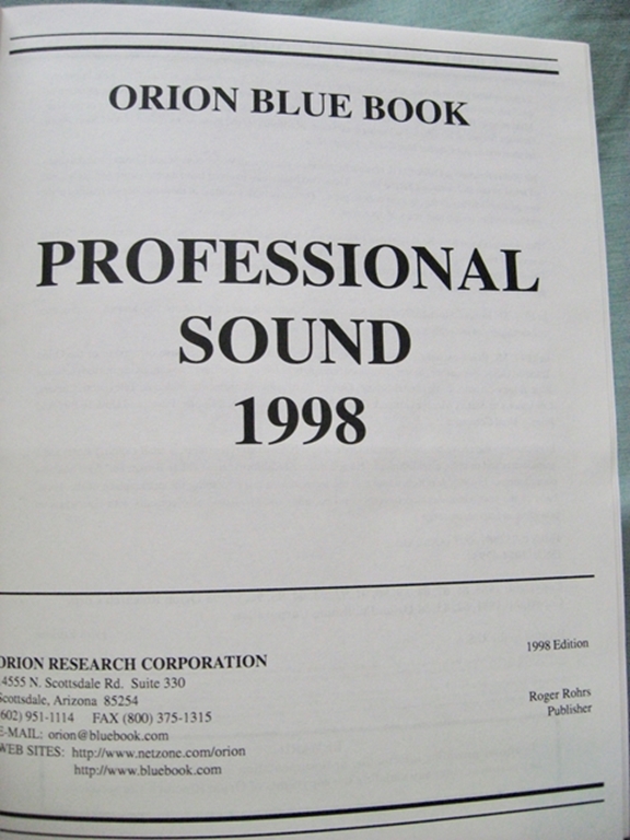 Picture of Orion Blue Book: 1998 Professional Sound