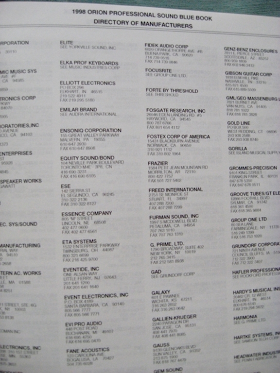 Picture of Orion Blue Book: 1998 Professional Sound