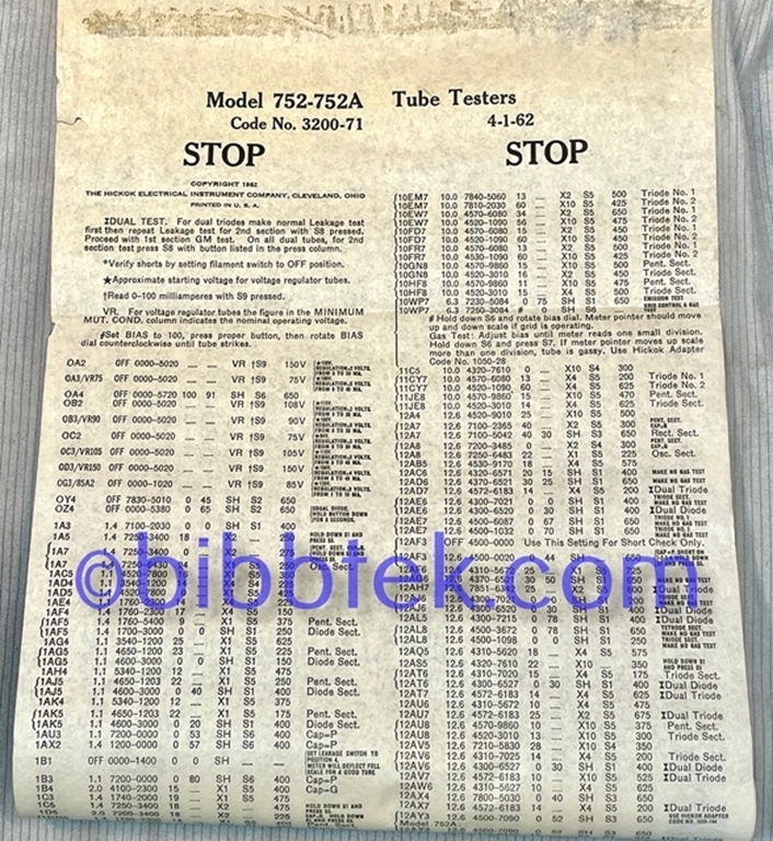 Picture of HIckok Roll Chart models 752-752A